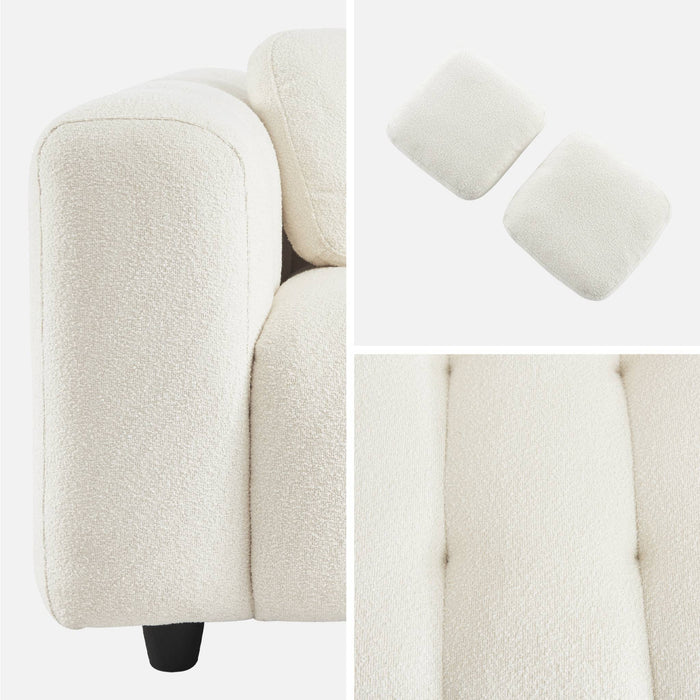 Divano a 2 posti, rivestito in tessuto bouclé testurizzato, bianco