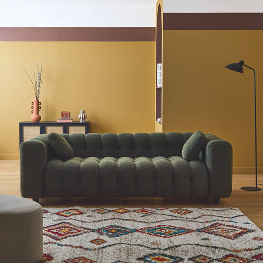 Divano rivestito in tessuto bouclé a 3 posti, kaki