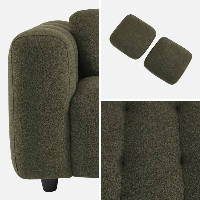 Divano rivestito in tessuto bouclé a 3 posti, kaki