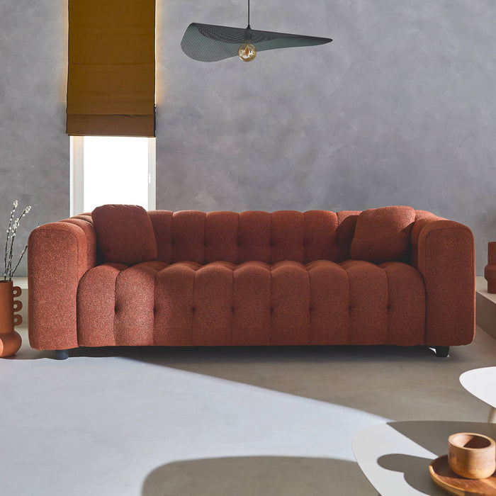 Divano rivestito in tessuto bouclé a 3 posti, terracotta