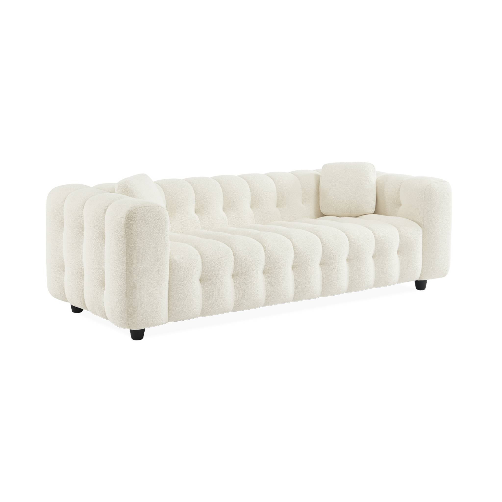 Divano rivestito in tessuto bouclé a 3 posti, crema