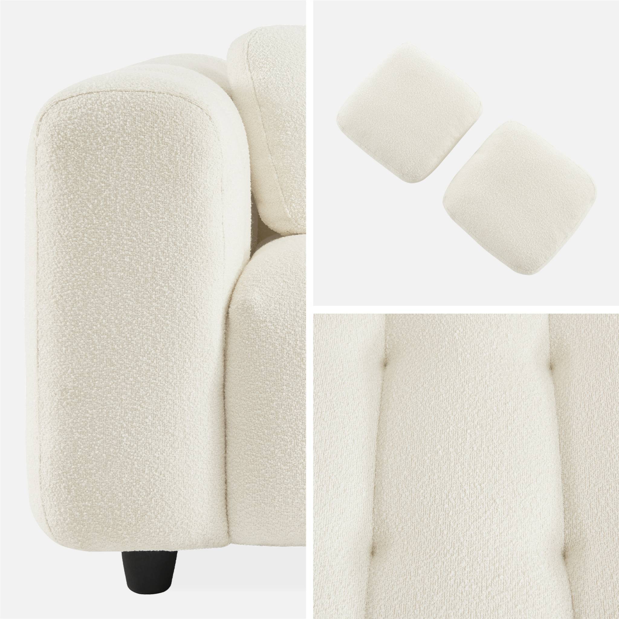 Divano rivestito in tessuto bouclé a 3 posti, crema