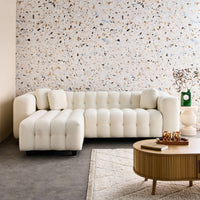 Divano angolare reversibile, in tessuto bouclé testurizzato, bianco