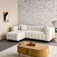 Divano angolare reversibile, in tessuto bouclé testurizzato, bianco