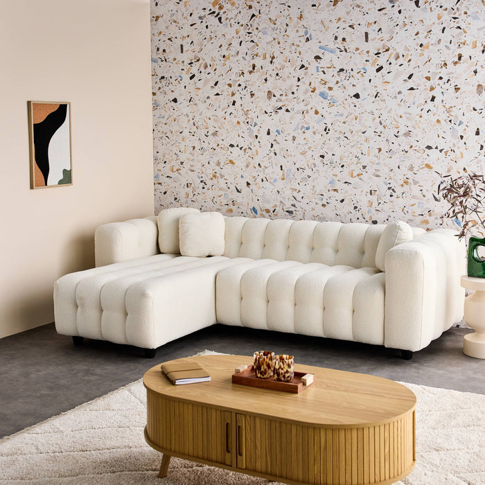 Divano angolare reversibile, in tessuto bouclé testurizzato, bianco