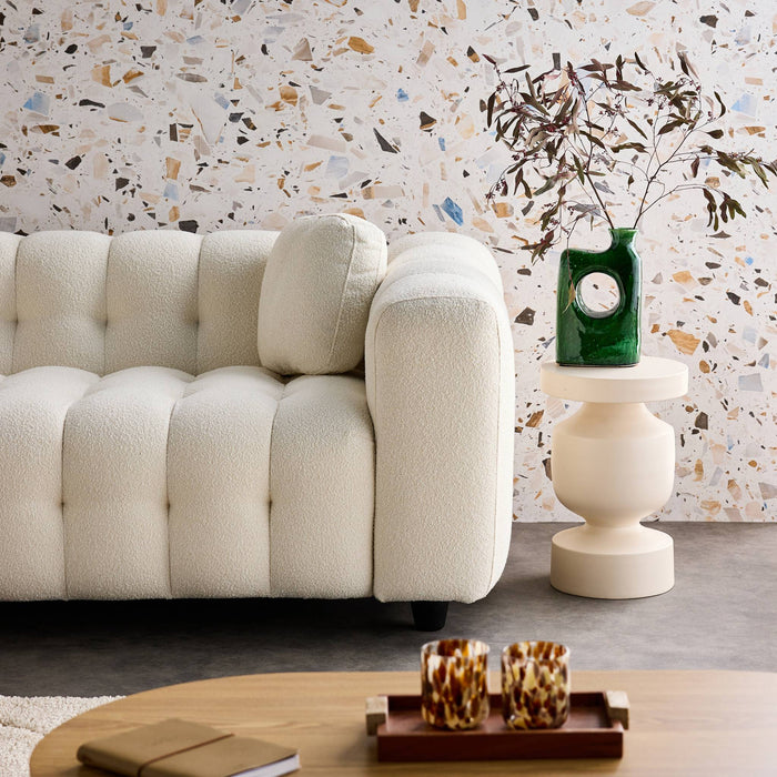 Divano angolare reversibile, in tessuto bouclé testurizzato, bianco