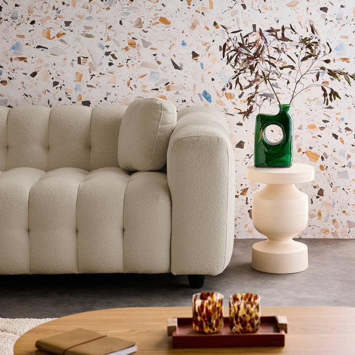 Divano angolare reversibile, in tessuto bouclé testurizzato, beige