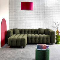 Divano angolare reversibile, in tessuto bouclé testurizzato, kaki