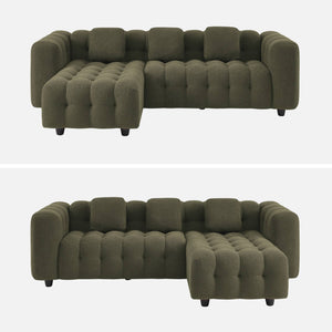 Divano angolare reversibile, in tessuto bouclé testurizzato, kaki