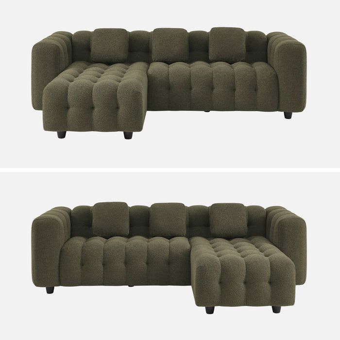 Divano angolare reversibile, in tessuto bouclé testurizzato, kaki