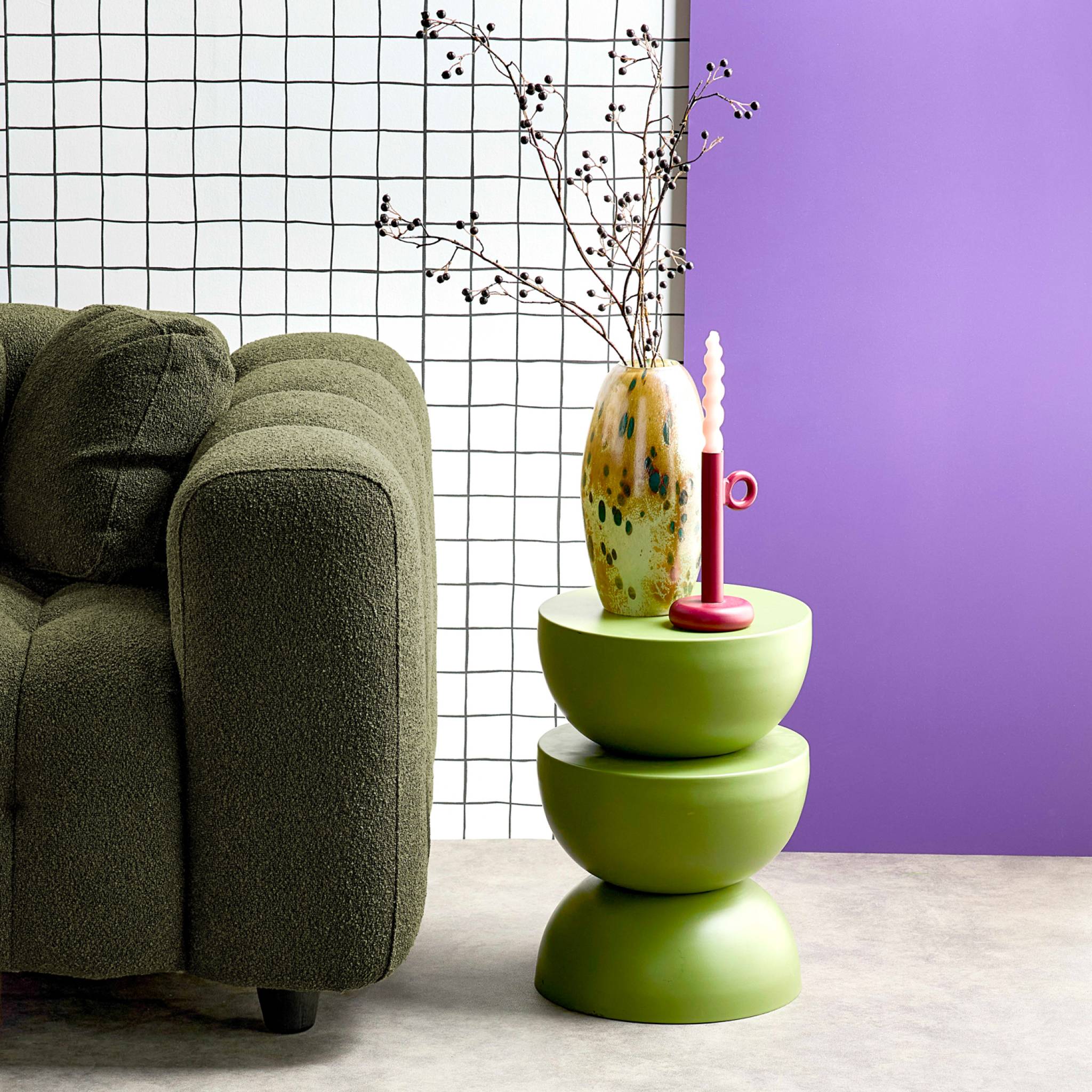 Divano angolare reversibile, in tessuto bouclé testurizzato, kaki