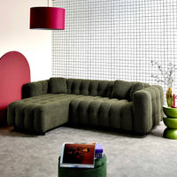 Divano angolare reversibile, in tessuto bouclé testurizzato, kaki