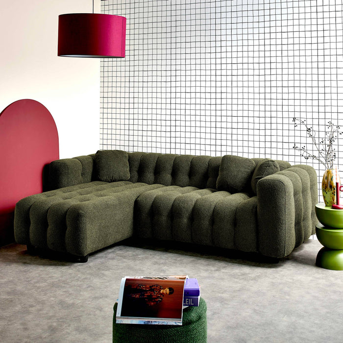 Divano angolare reversibile, in tessuto bouclé testurizzato, kaki