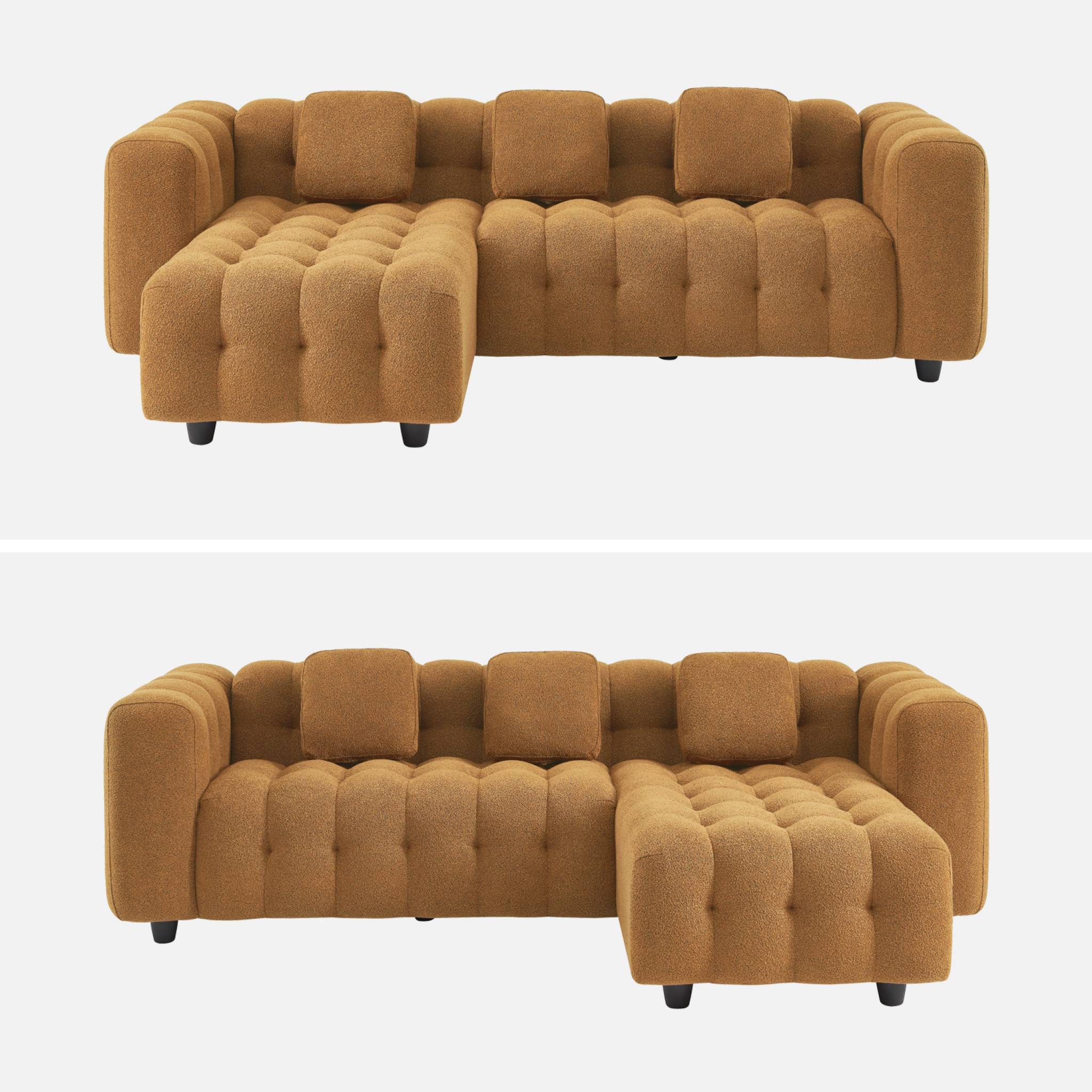 Divano angolare reversibile, in tessuto bouclé testurizzato, mostarda