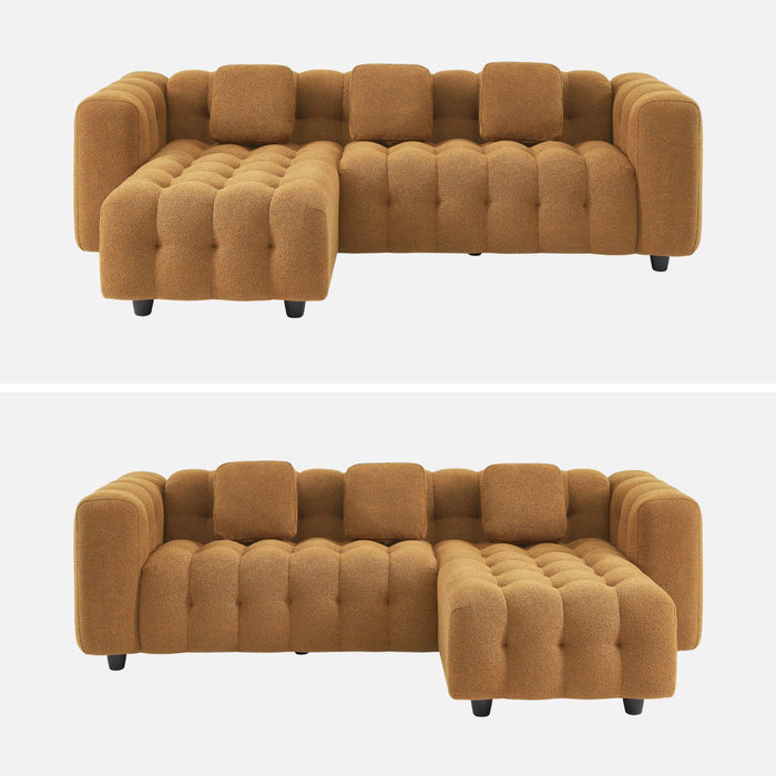 Divano angolare reversibile, in tessuto bouclé testurizzato, mostarda