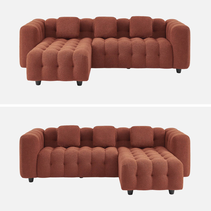 Divano angolare reversibile, in tessuto bouclé testurizzato,