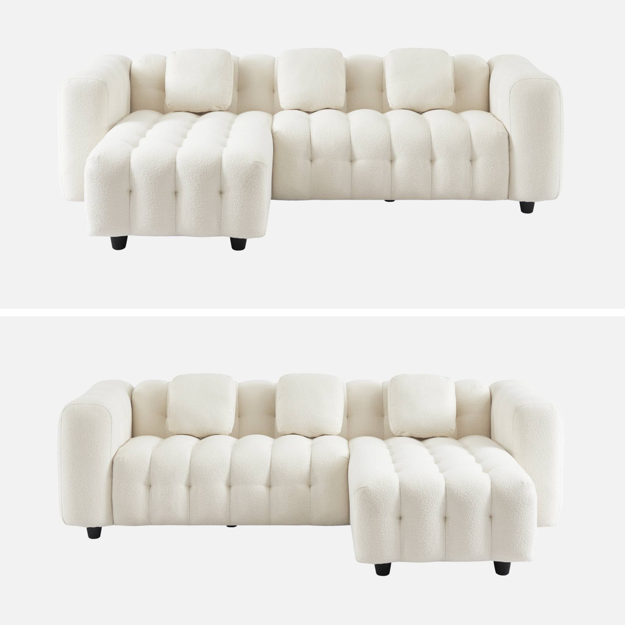 Divano angolare reversibile, in tessuto bouclé testurizzato, bianco