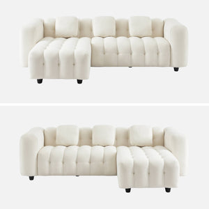 Divano angolare reversibile, in tessuto bouclé testurizzato, bianco