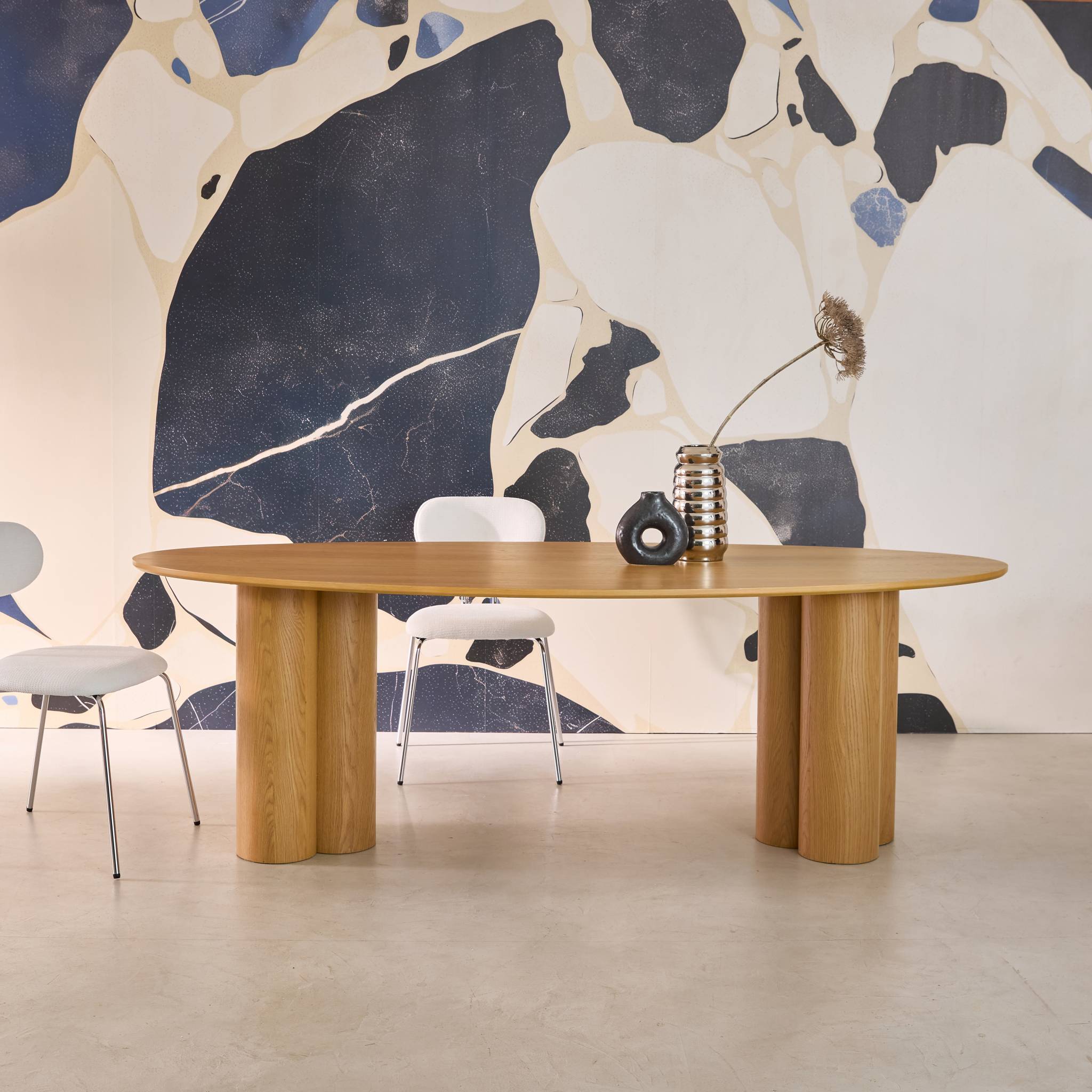 Tavolo da pranzo ovale in legno di hevea e impiallacciato rovere 8