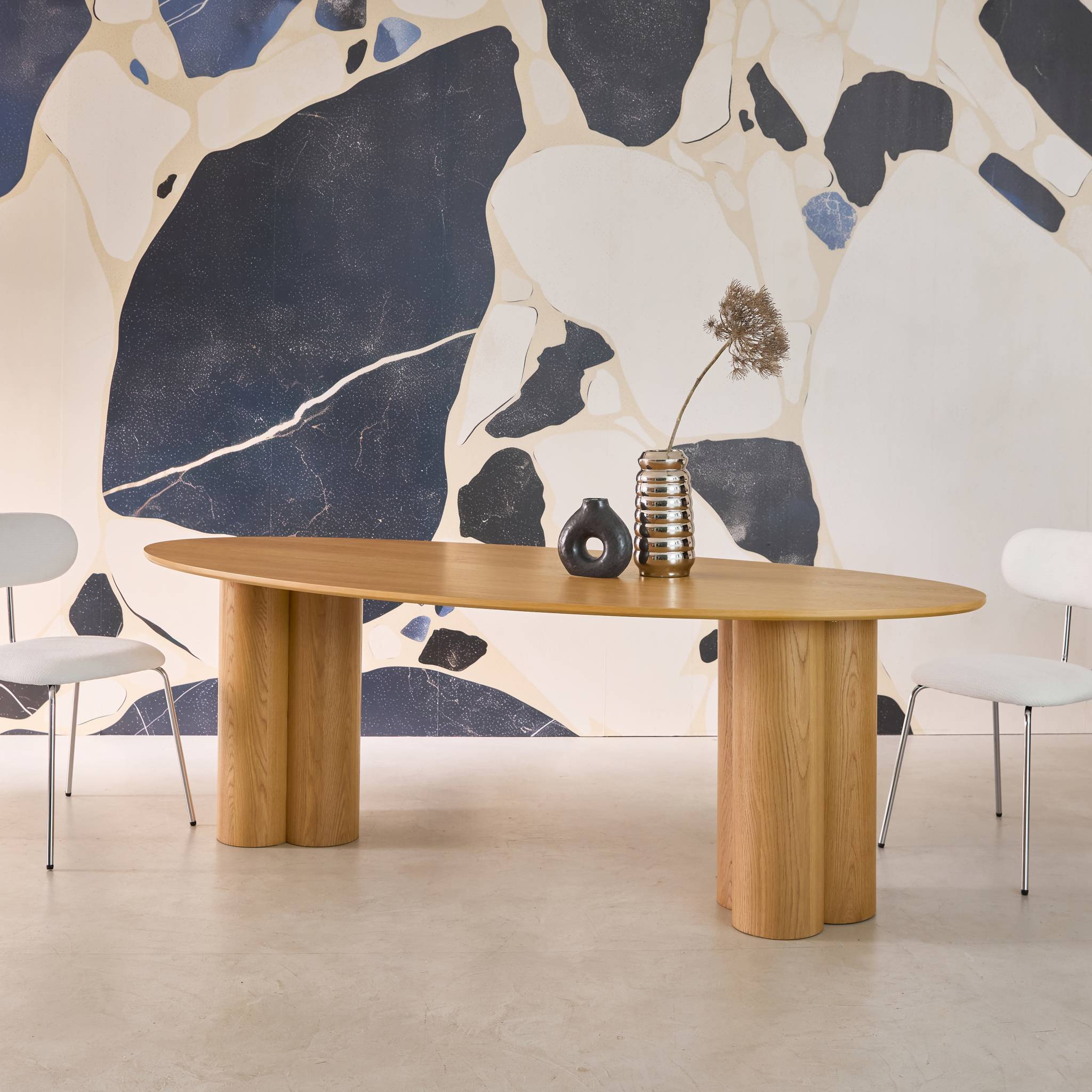 Tavolo da pranzo ovale in legno di hevea e impiallacciato rovere 8