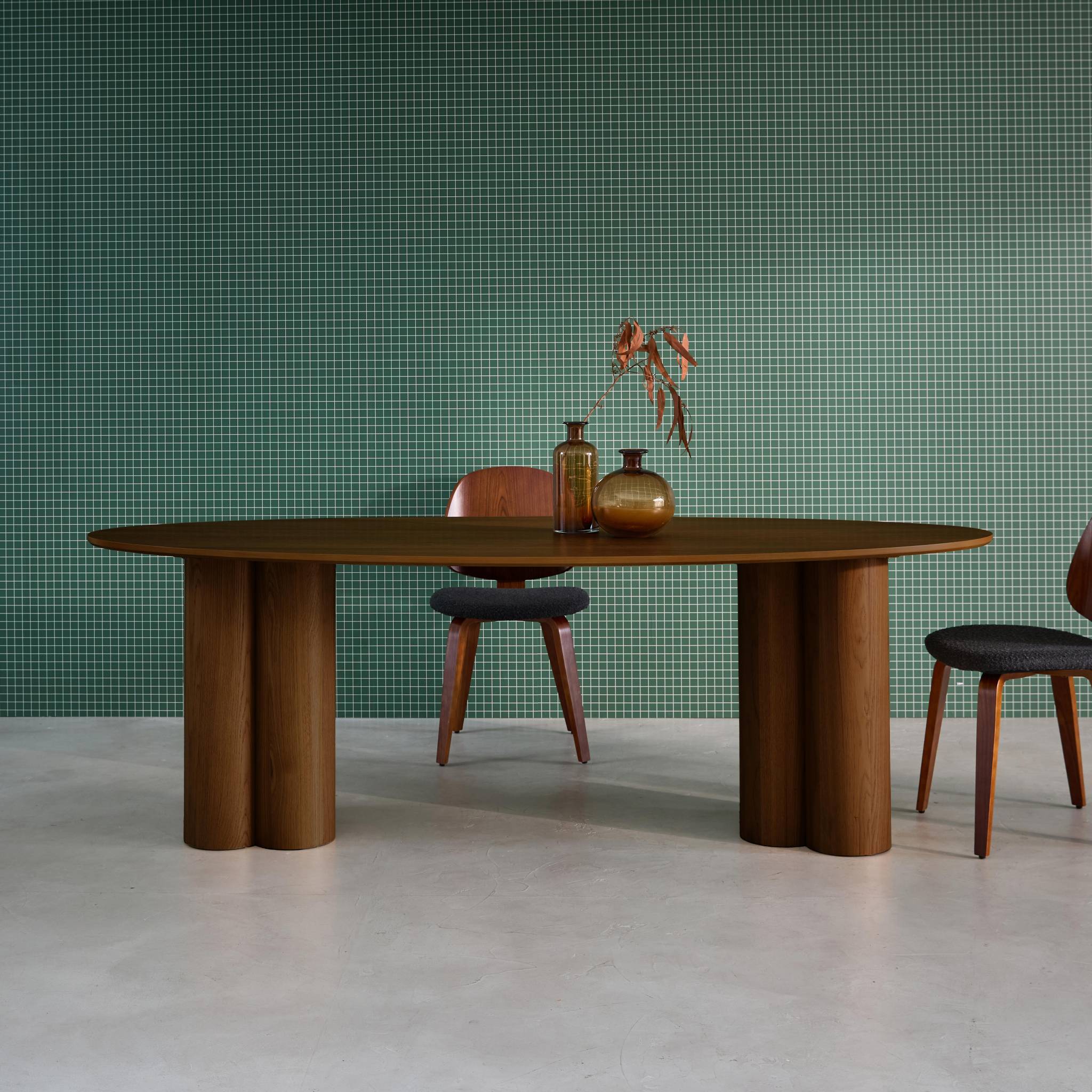 Tavolo da pranzo ovale in legno di hevea e impiallacciato rovere 8