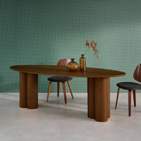 Tavolo da pranzo ovale in legno di hevea e impiallacciato rovere 8