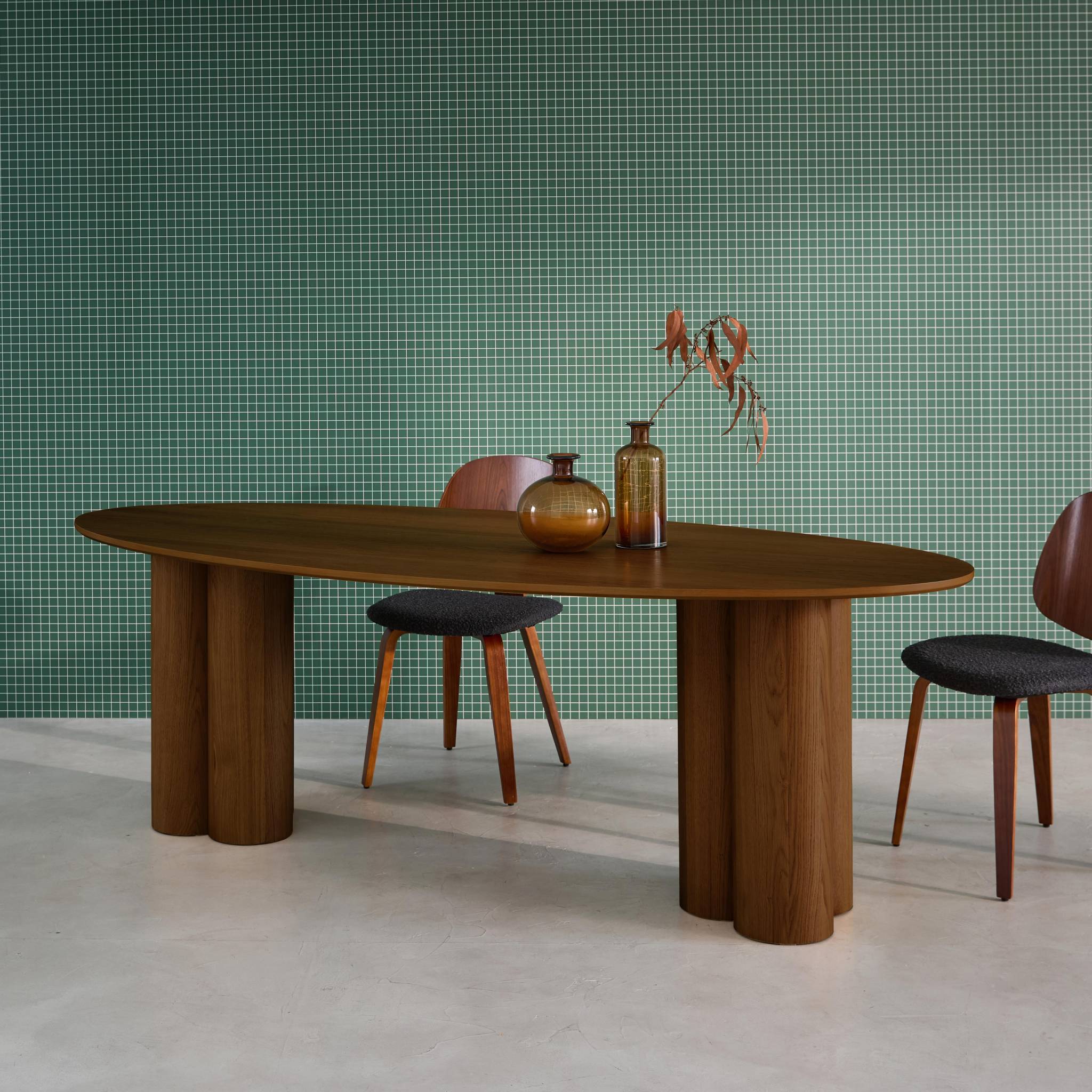 Tavolo da pranzo ovale in legno di hevea e impiallacciato rovere 8