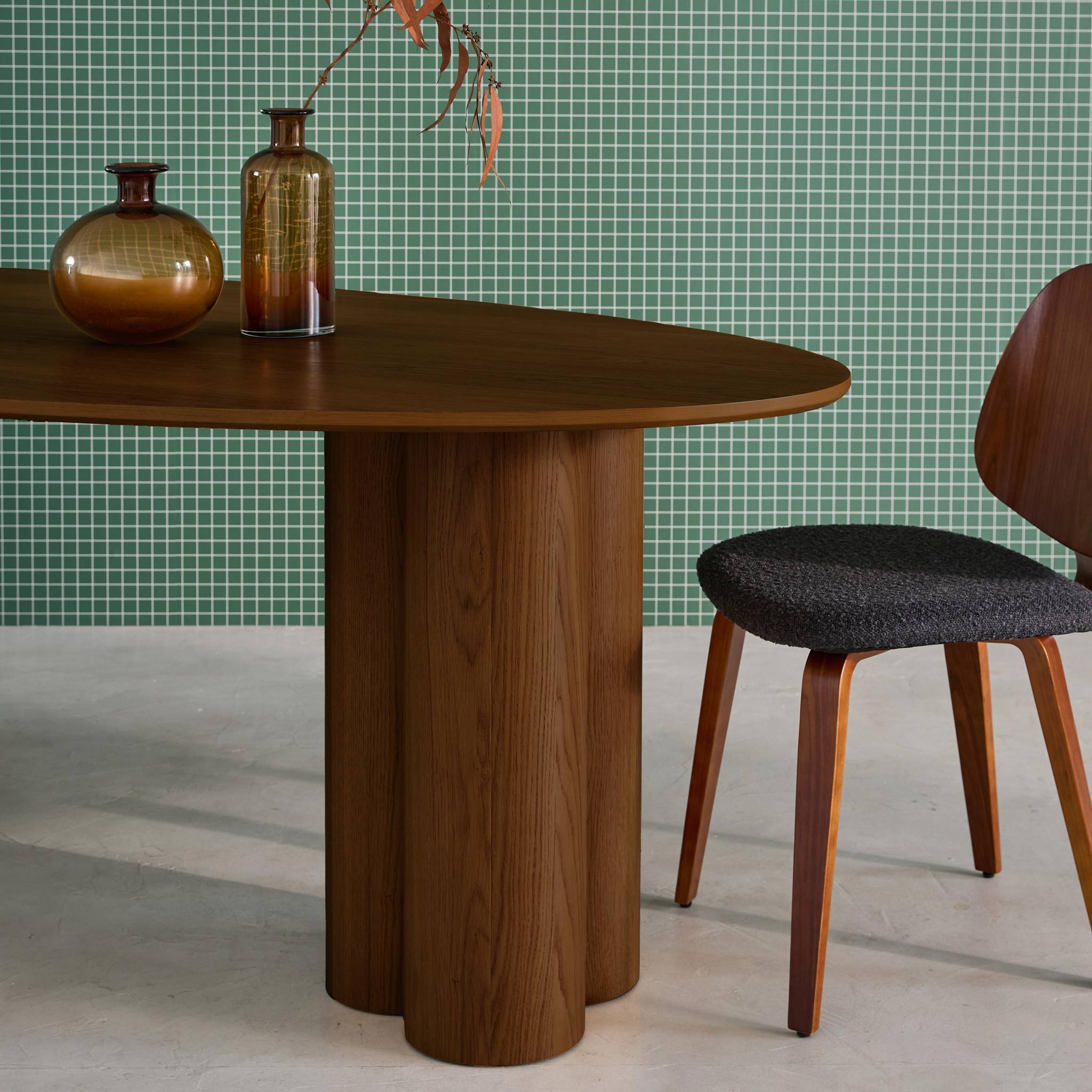 Tavolo da pranzo ovale in legno di hevea e impiallacciato rovere 8