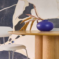 Tavolo da pranzo rotondo in legno di hevea e impiallacciatura di