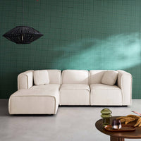 Divano angolare sinistro 3 posti tessuto, beige