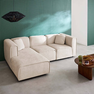 Divano angolare sinistro 3 posti tessuto, beige