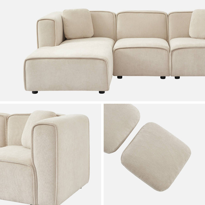 Divano angolare sinistro 3 posti tessuto, beige