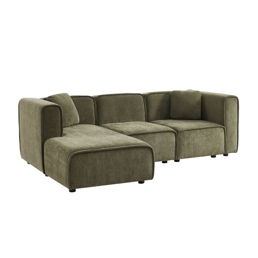 Divano angolare sinistro 3 posti tessuto, verde kaki