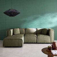 Divano angolare sinistro 3 posti tessuto, verde kaki