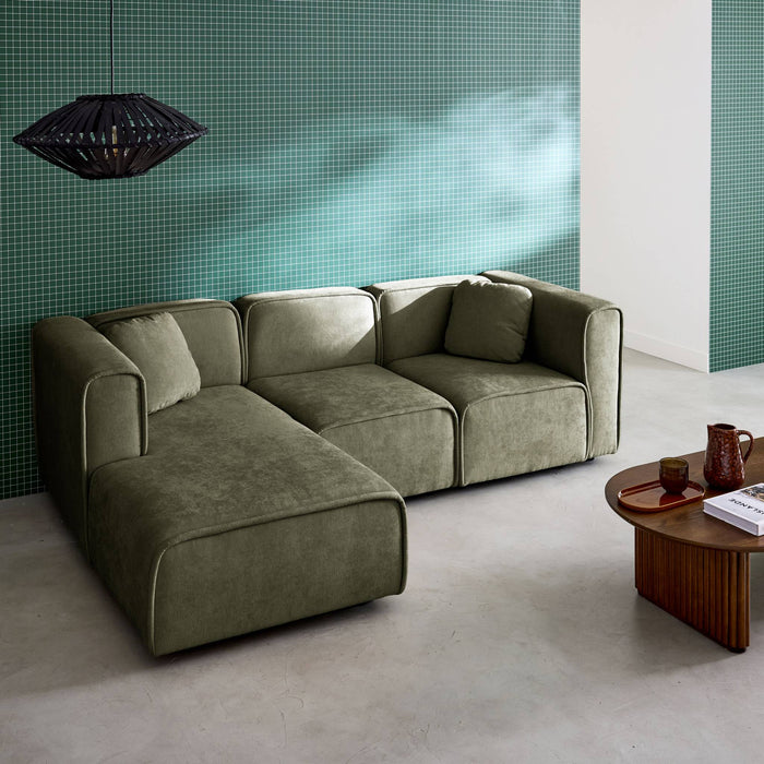 Divano angolare sinistro 3 posti tessuto, verde kaki