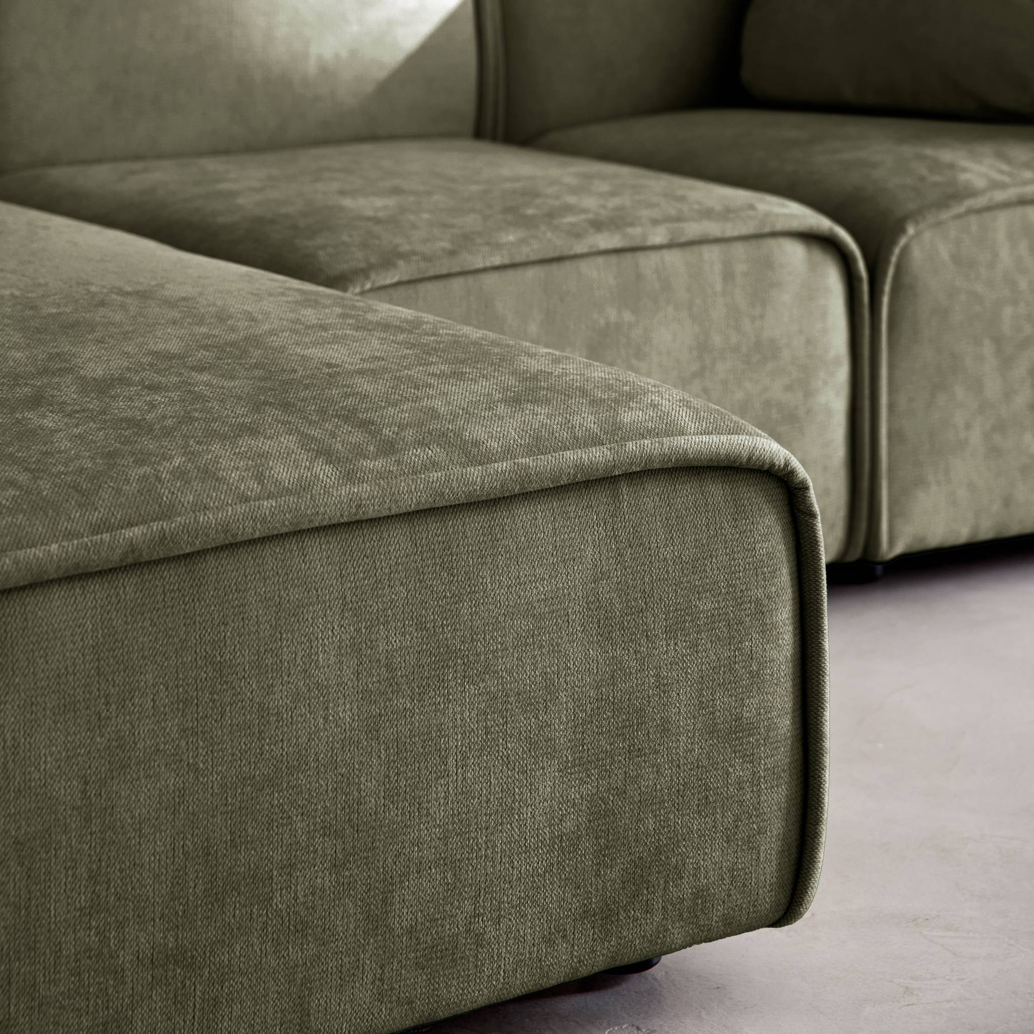 Divano angolare sinistro 3 posti tessuto, verde kaki