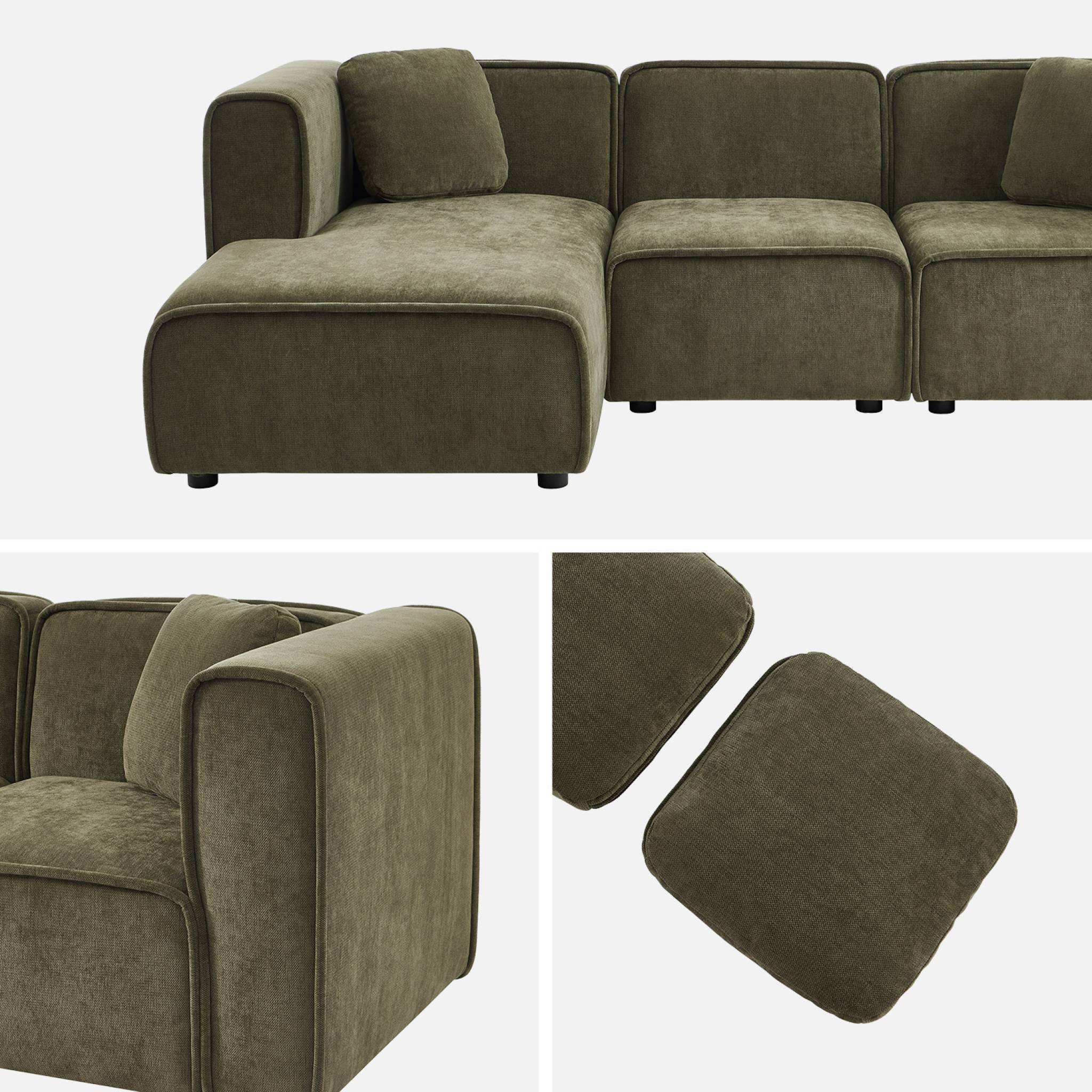 Divano angolare sinistro 3 posti tessuto, verde kaki