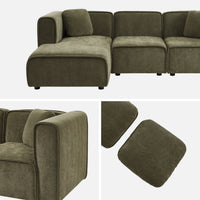 Divano angolare sinistro 3 posti tessuto, verde kaki