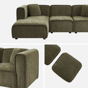 Divano angolare sinistro 3 posti tessuto, verde kaki
