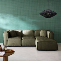 Divano angolare destro 3 posti tessuto , verde kaki