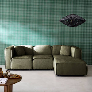 Divano angolare destro 3 posti tessuto , verde kaki