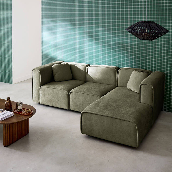 Divano angolare destro 3 posti tessuto , verde kaki