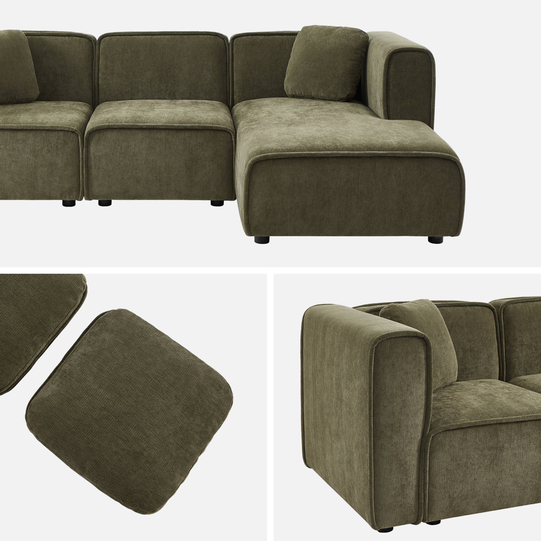 Divano angolare destro 3 posti tessuto , verde kaki