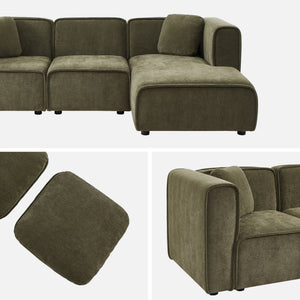 Divano angolare destro 3 posti tessuto , verde kaki