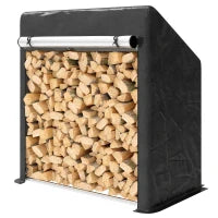 Portalegna da Esterno in Acciaio Rinforzato con Copertura Impermeabile, 100x60x110 cm, Nero