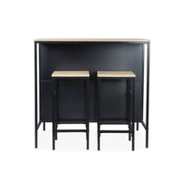 Tavolo alto in legno e metallo, 2 ripiani, 2 sgabelli, marrone