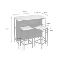 Tavolo alto in legno e metallo, 2 ripiani, 2 sgabelli, marrone
