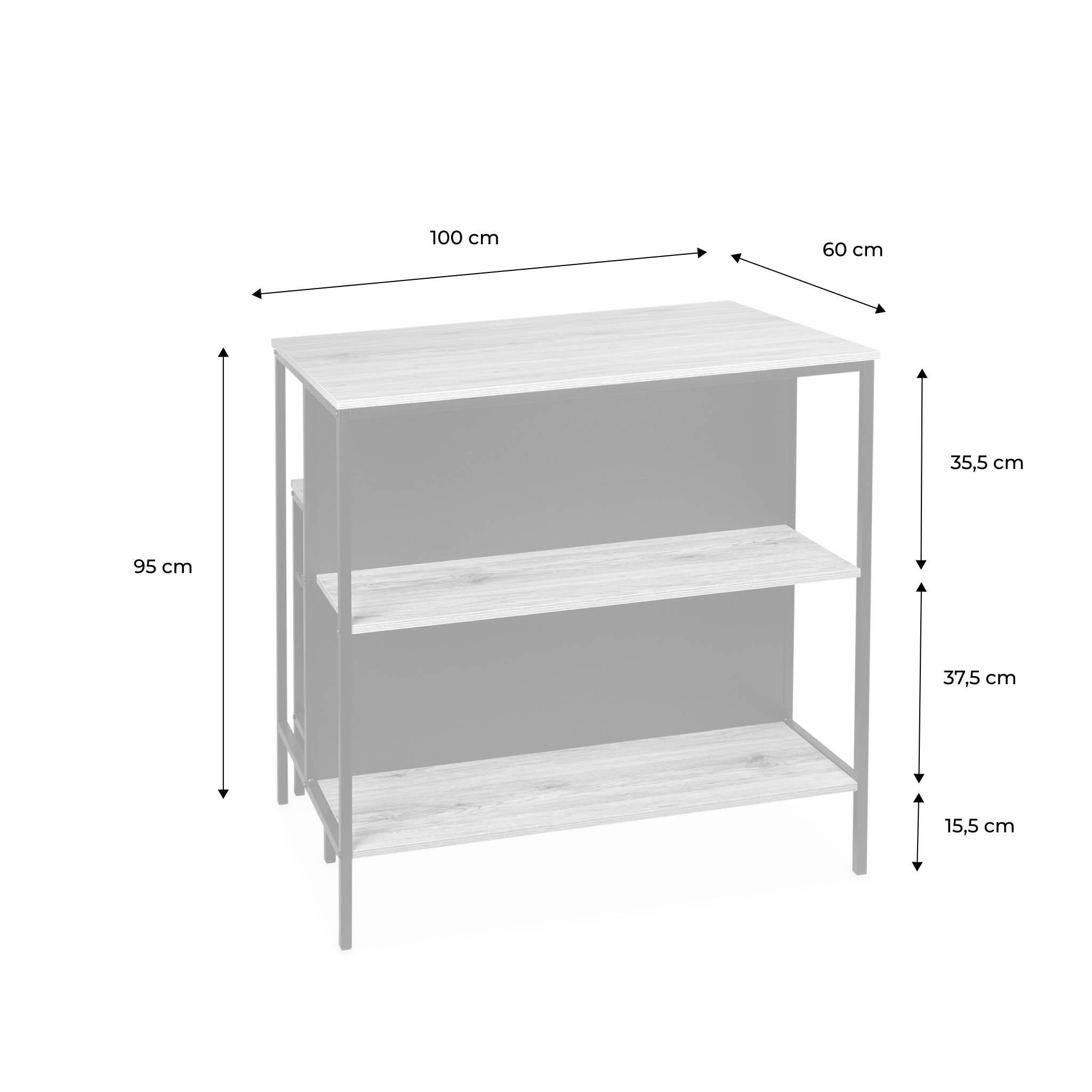 Tavolo alto in legno e metallo, 2 ripiani, 2 sgabelli, marrone