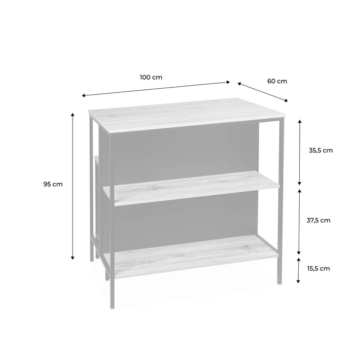 Tavolo alto in legno e metallo, 2 ripiani, 2 sgabelli, marrone