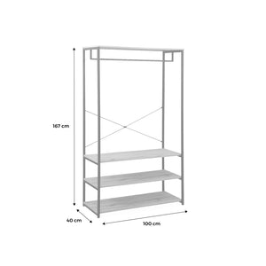 Mobile d'ingresso in metallo e legno, 3 livelli, barra di sospensione,